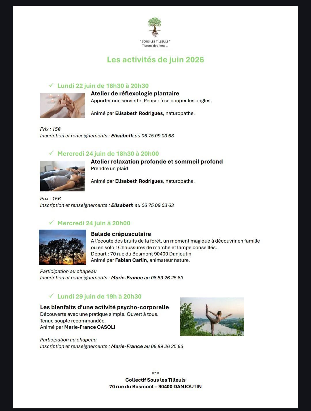 Collectif Sous Les Tilleuls / Programme d'activités du mois de juin