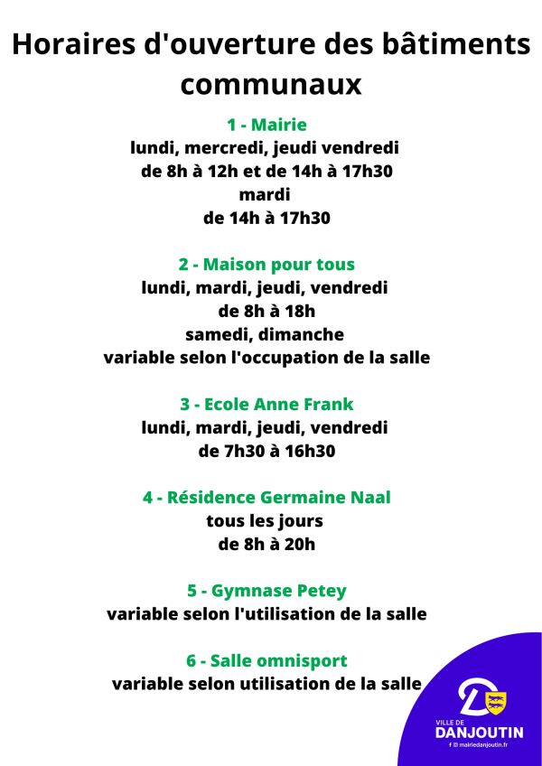 défibrillateurs2 horaires d'ouverture des bâtiments communaux